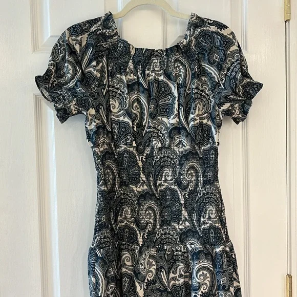 J. Crew Collection Smocked Cotton Poplin Dress Paisley Print Blue Size Small - Picture 8 of 9